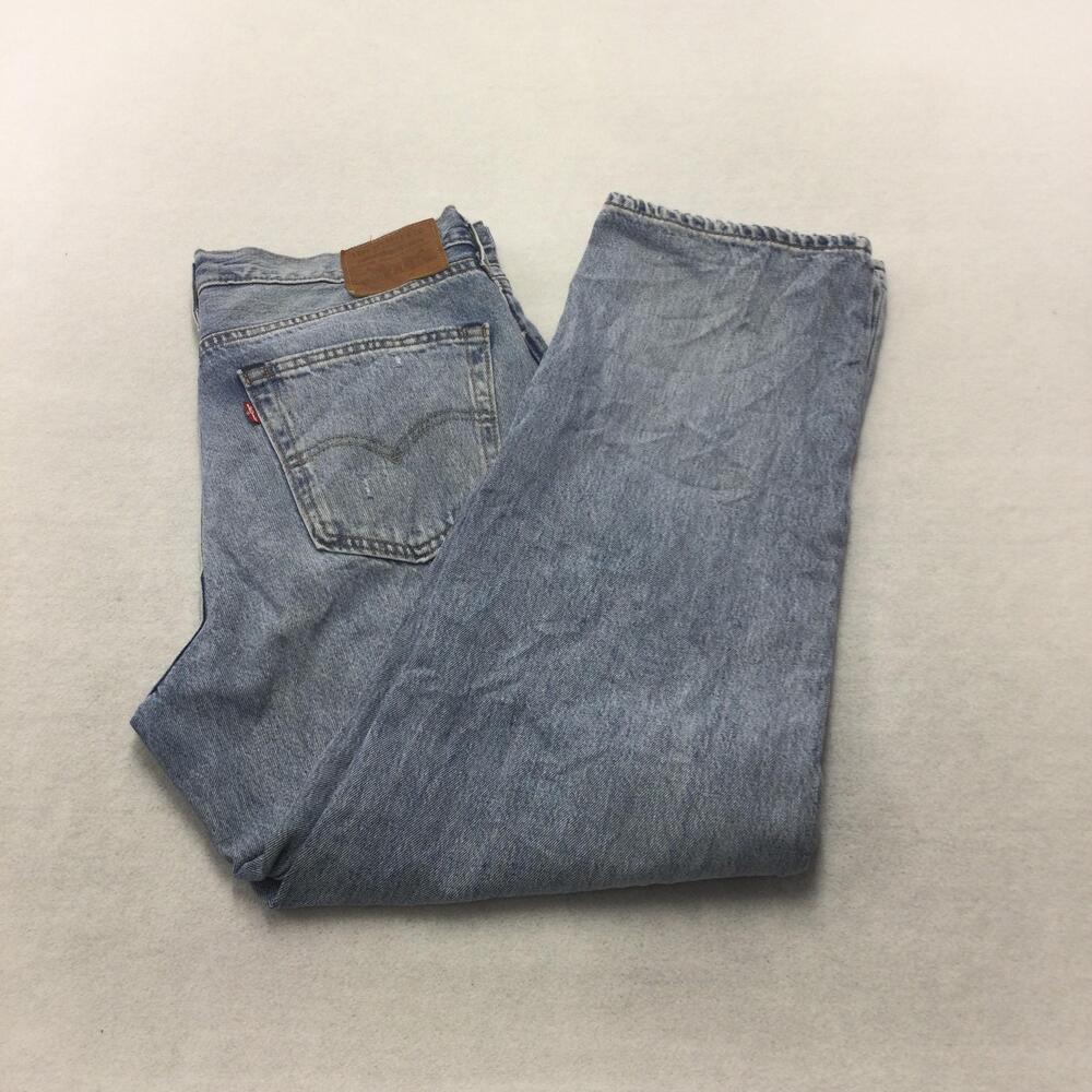 Levis Jeans Mens 34x30 Rework Light Wash Relaxed Straight Denim Distressed Patch